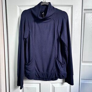 Yogalicious Womens Medium Navy Blue Long Sleeve Cowl Neck Athletic Top Pockets